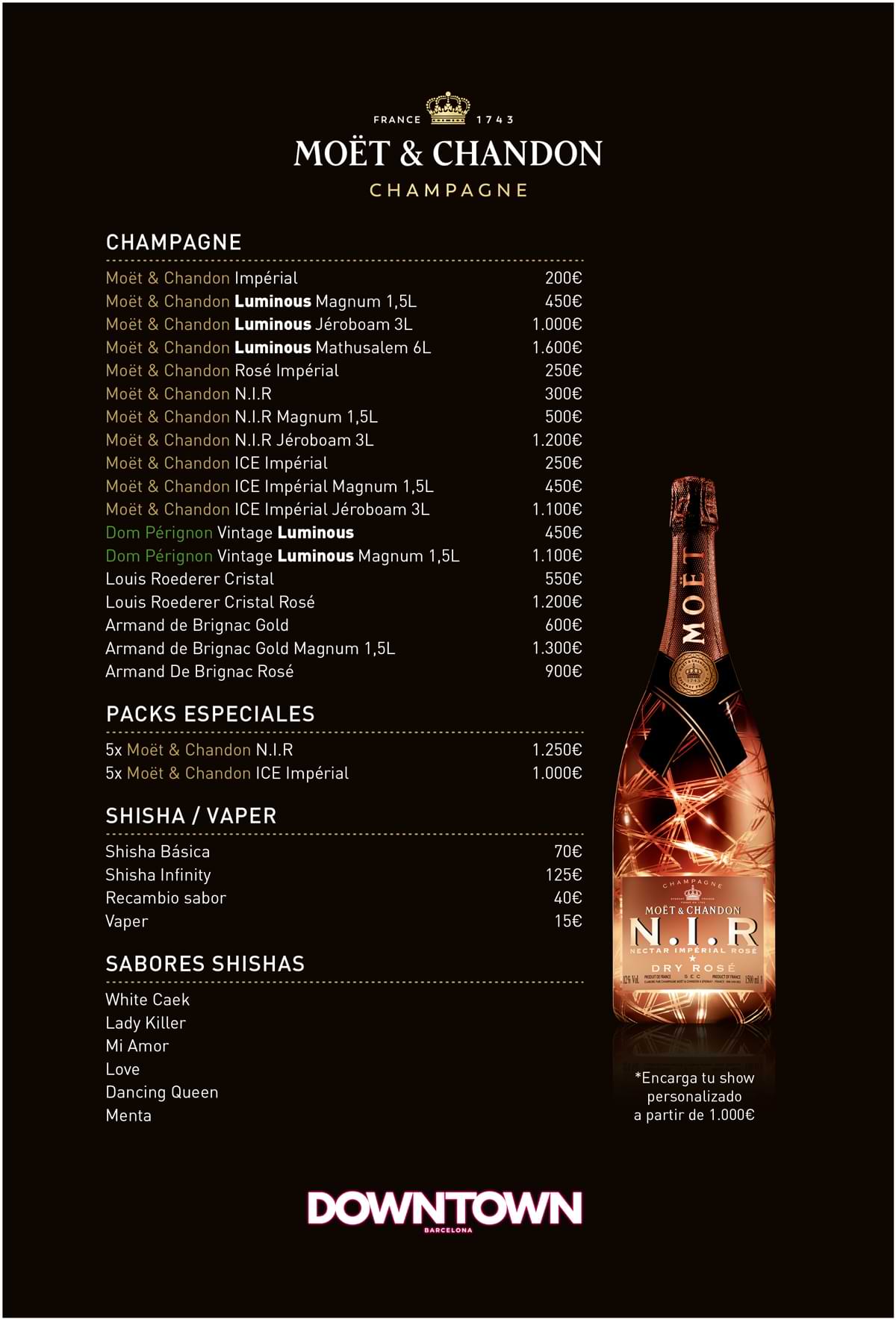 carta downtown mesas VIP
